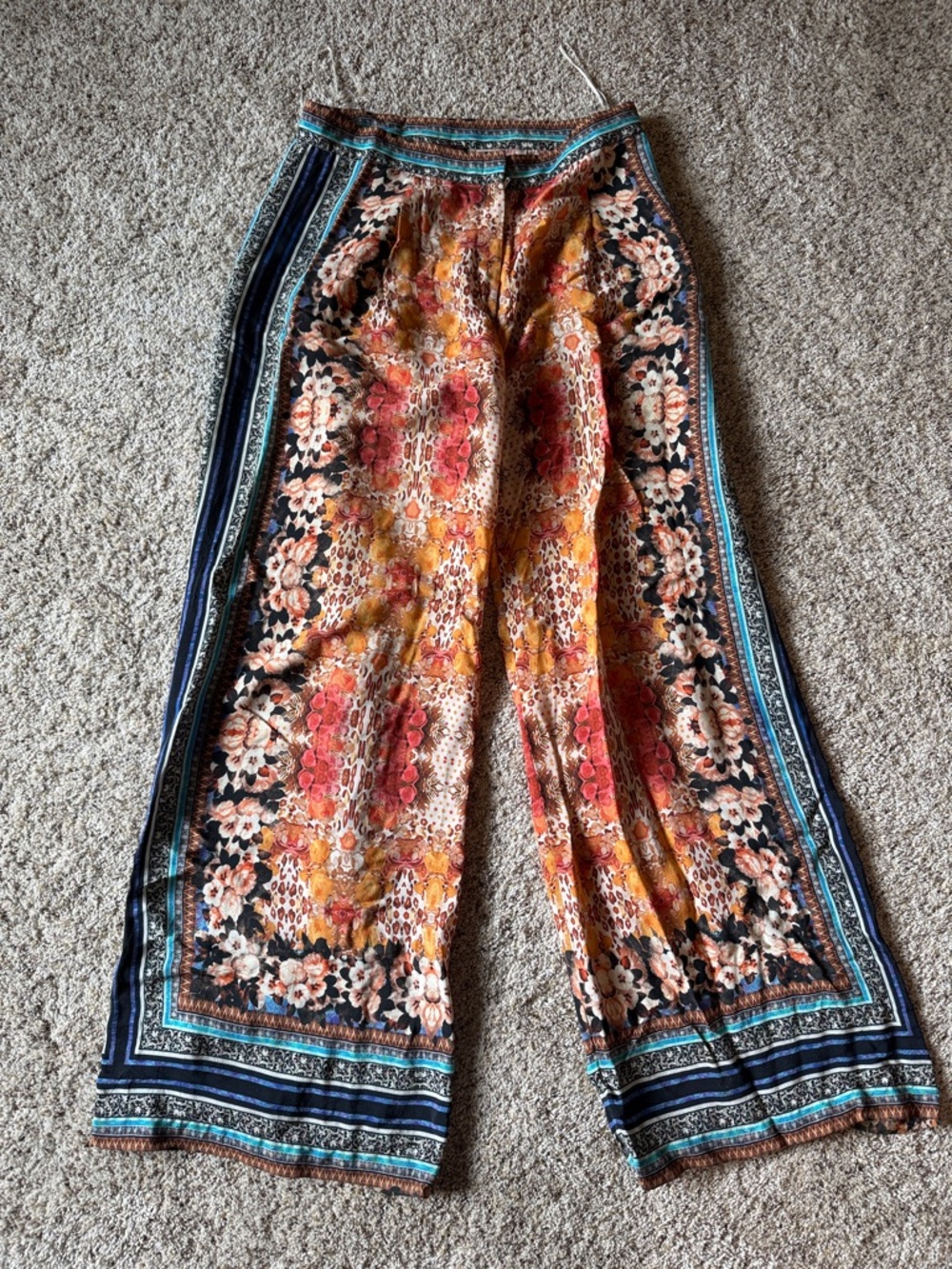 Ranna Gill Multicolor Floral Wide-Leg Pants with Navy Trim